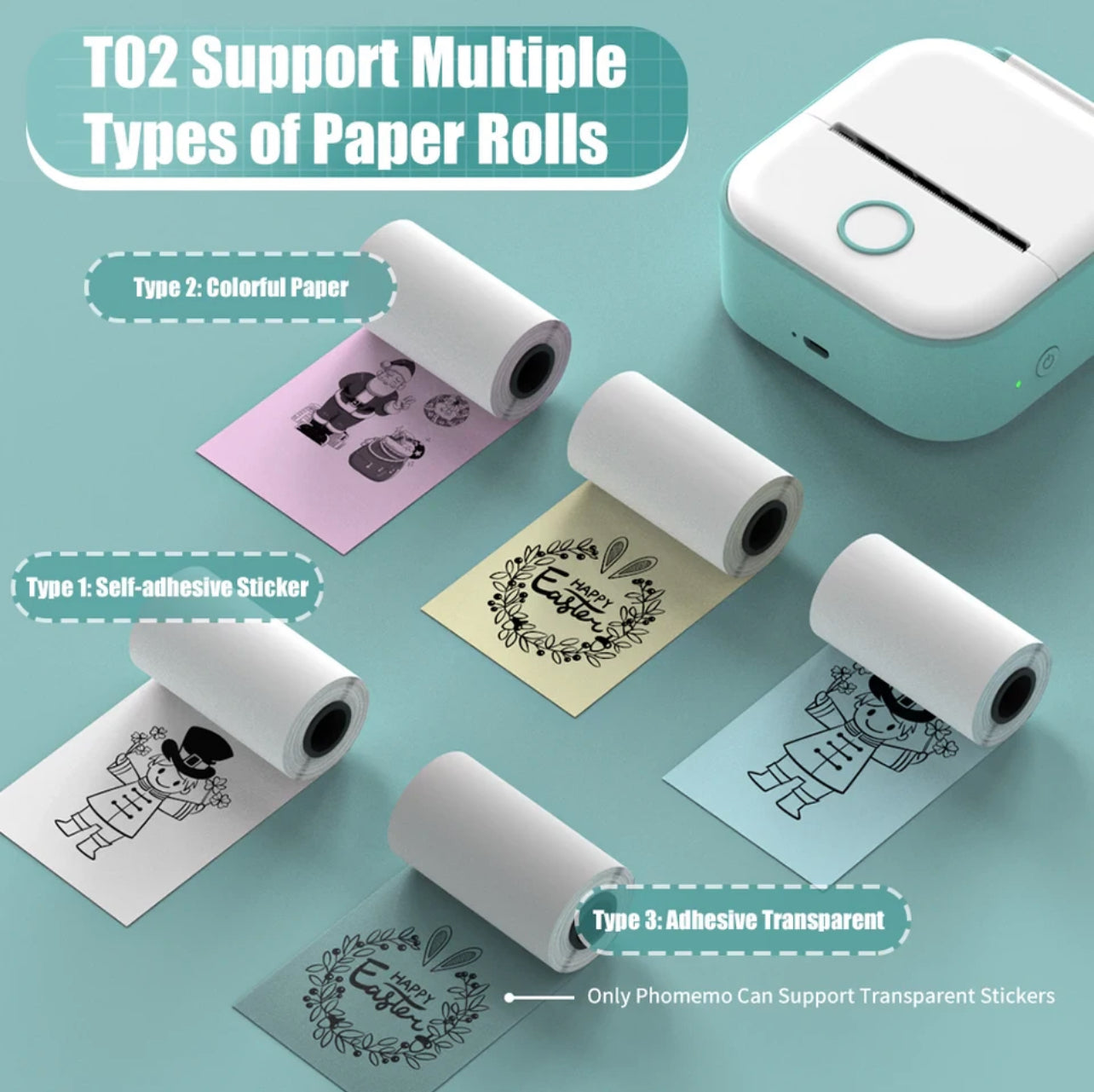 1PC Mini Printer Phomemo T02 Wireless Pocket Thermal Printer Portable Mini Wirelessly BT Connect 203dpi Photo Label Memo List Printing Clearly